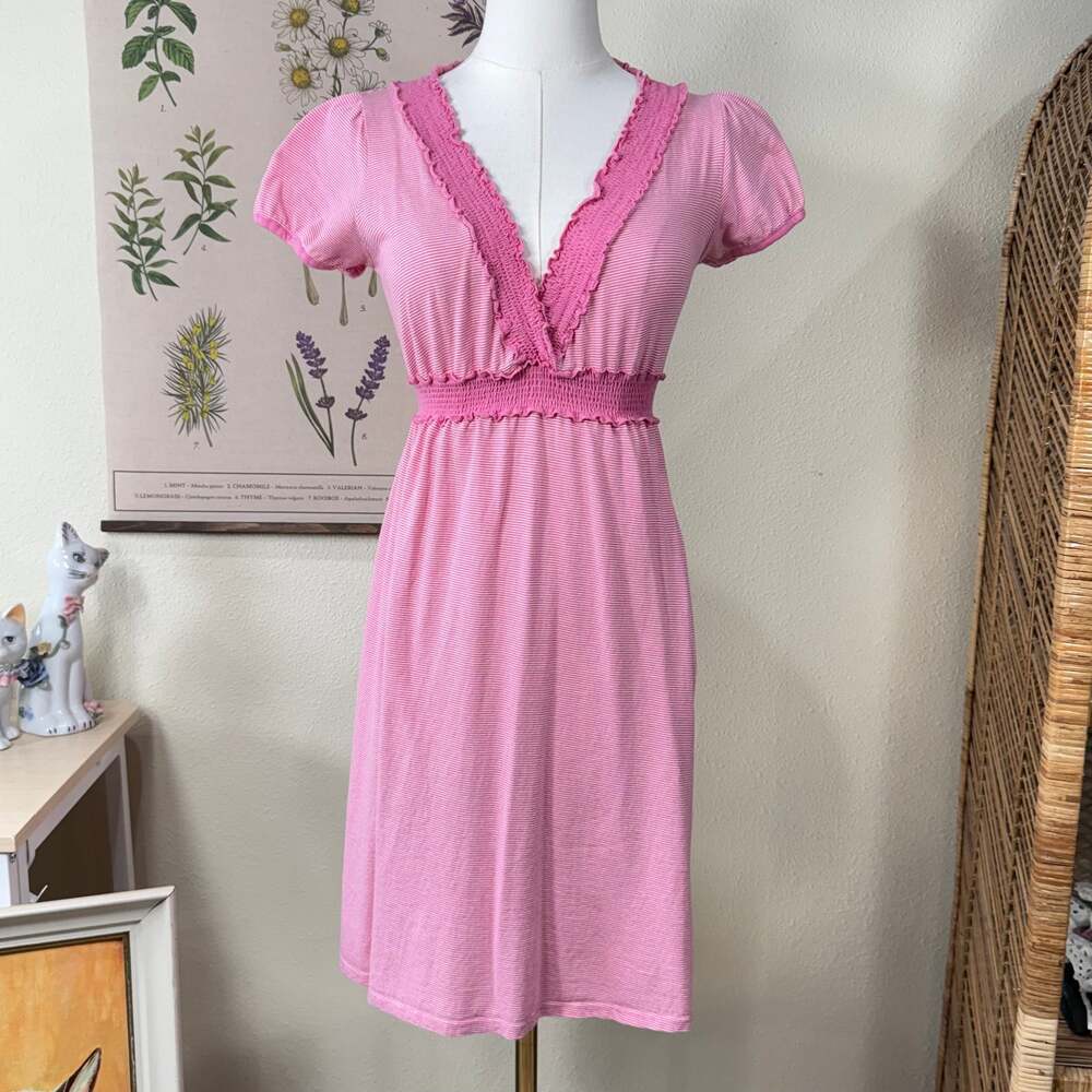 90s Y2k Pink Striped Babydoll Dress Dolly Dollette Whimsy Twee Sporty Preppy S